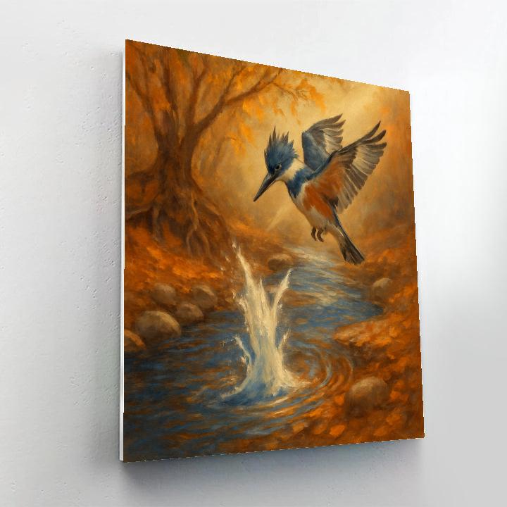 Kingfisher Splash Over The Amber Creek Bend Number painting