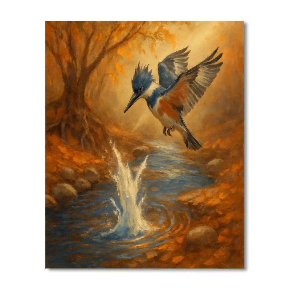 Kingfisher Splash Over The Amber Creek Bend Number painting