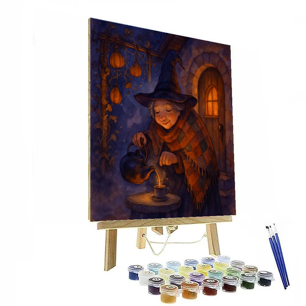 Witch Cottage Tea Under A Moonlit Trellis Painting by numbers kit