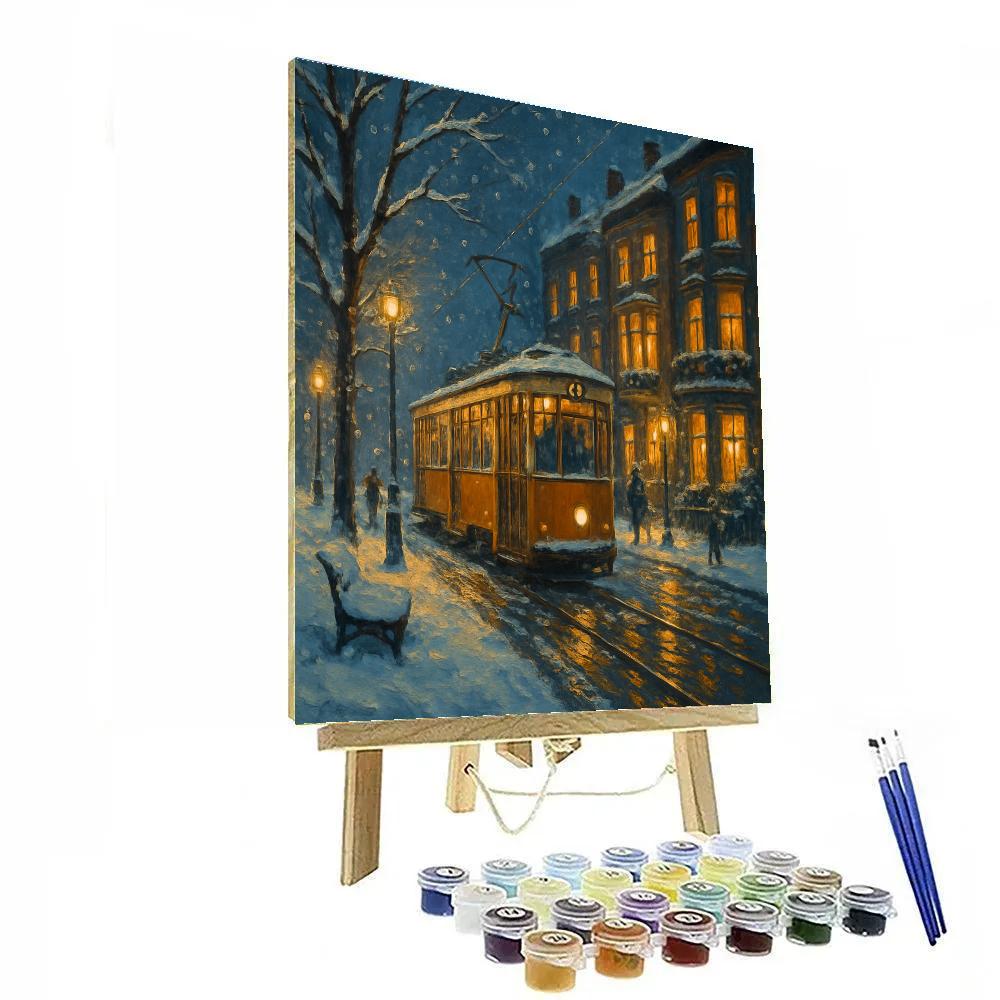 Winter Tram Through The Cinnamon Glow Paint by numbers art