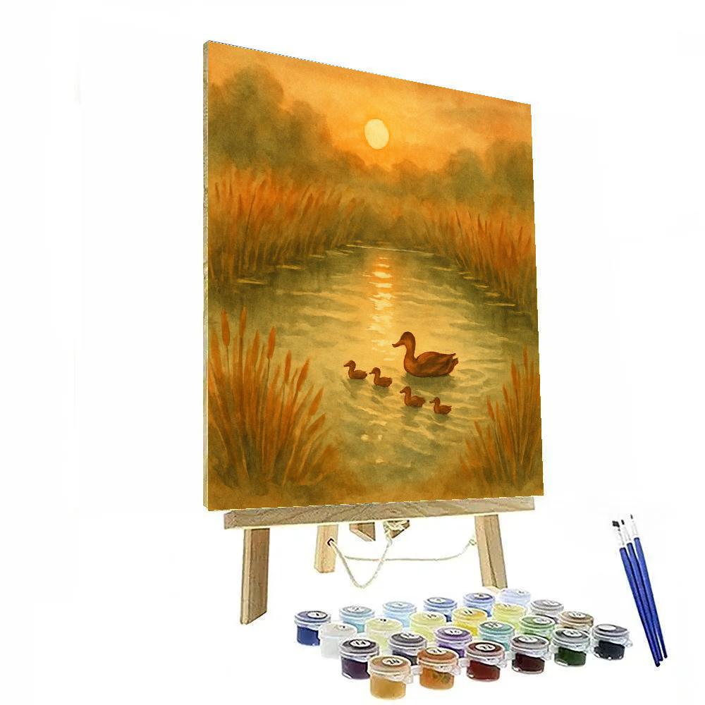 Cinnamon Sunset Over The Reed Ring Pond paint by number