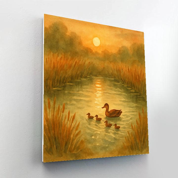 Cinnamon Sunset Over The Reed Ring Pond paint by number