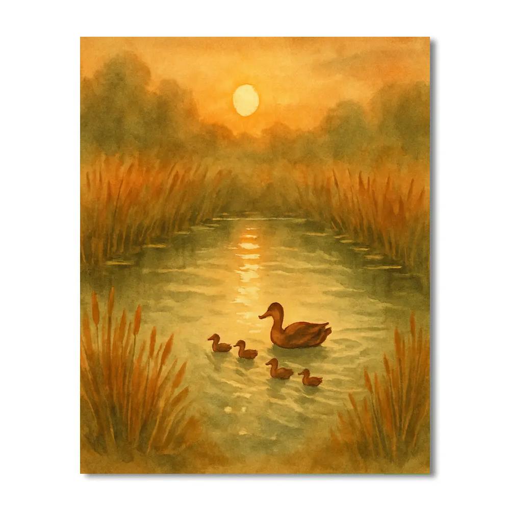 Cinnamon Sunset Over The Reed Ring Pond paint by number