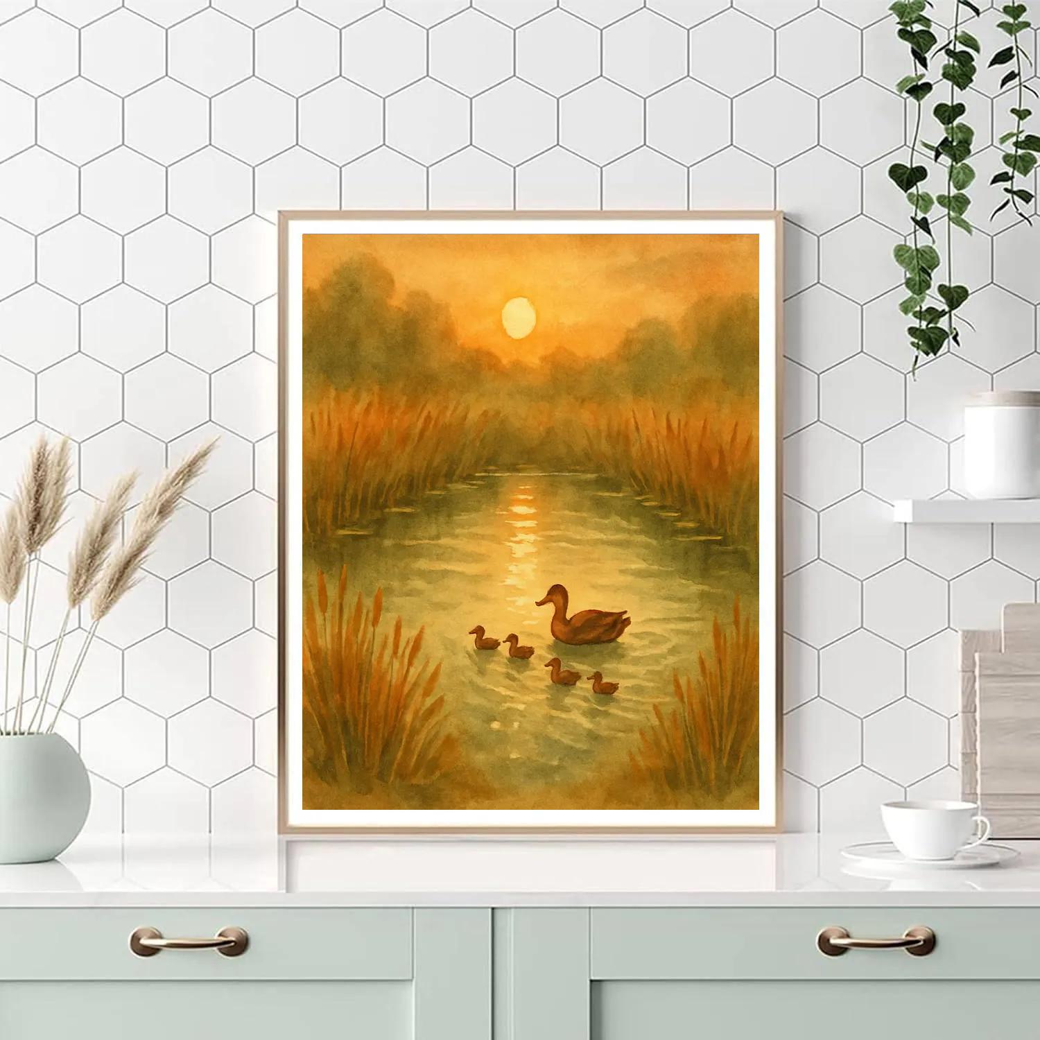 Cinnamon Sunset Over The Reed Ring Pond paint by number