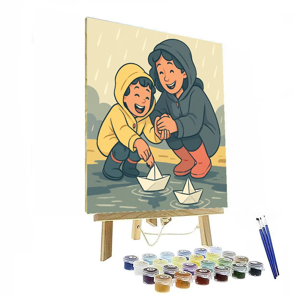 Rainy Day Paper Boat Parade Paint by numbers art
