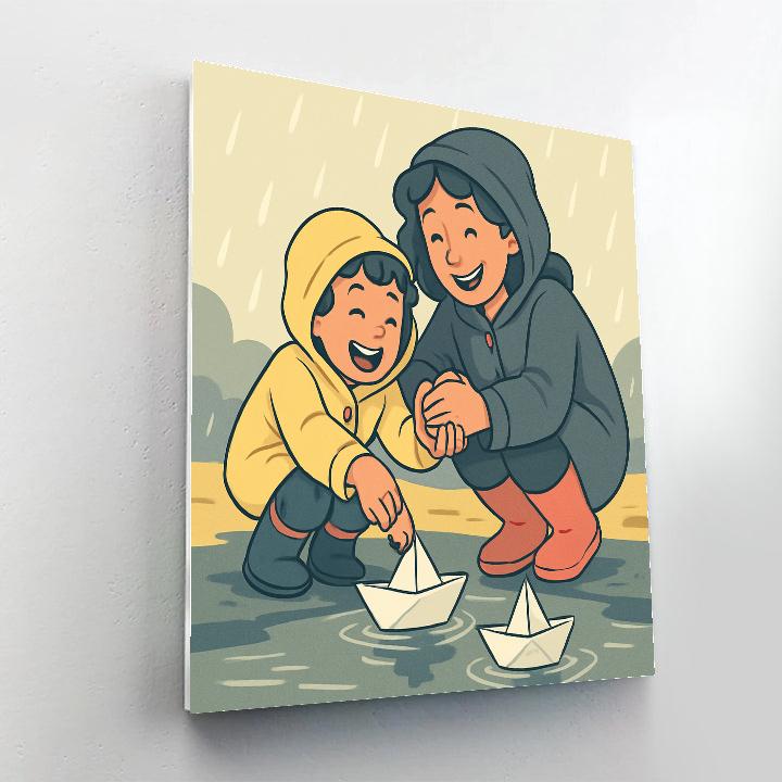 Rainy Day Paper Boat Parade Paint by numbers art