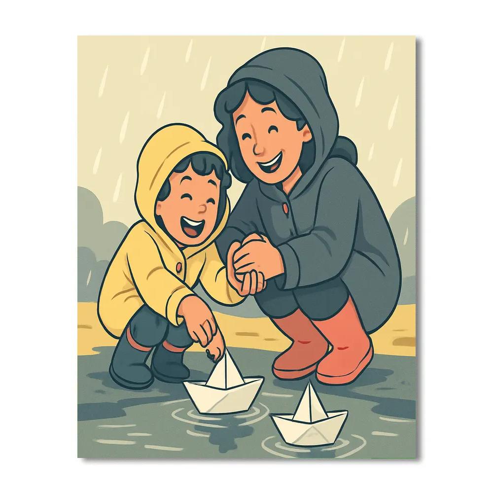 Rainy Day Paper Boat Parade Paint by numbers art