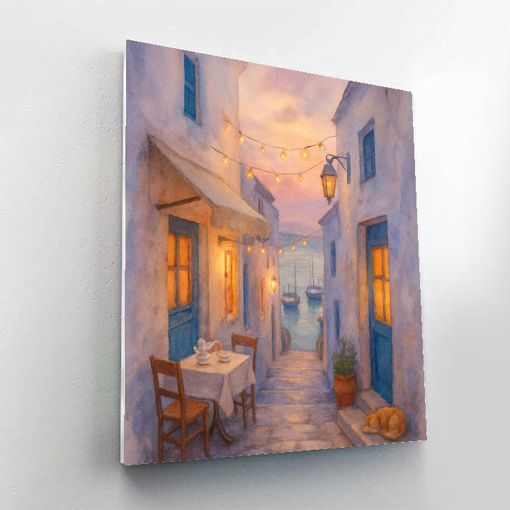 Seaside Alley Of Blue Doors And Evening Tea Paint by numbers kits