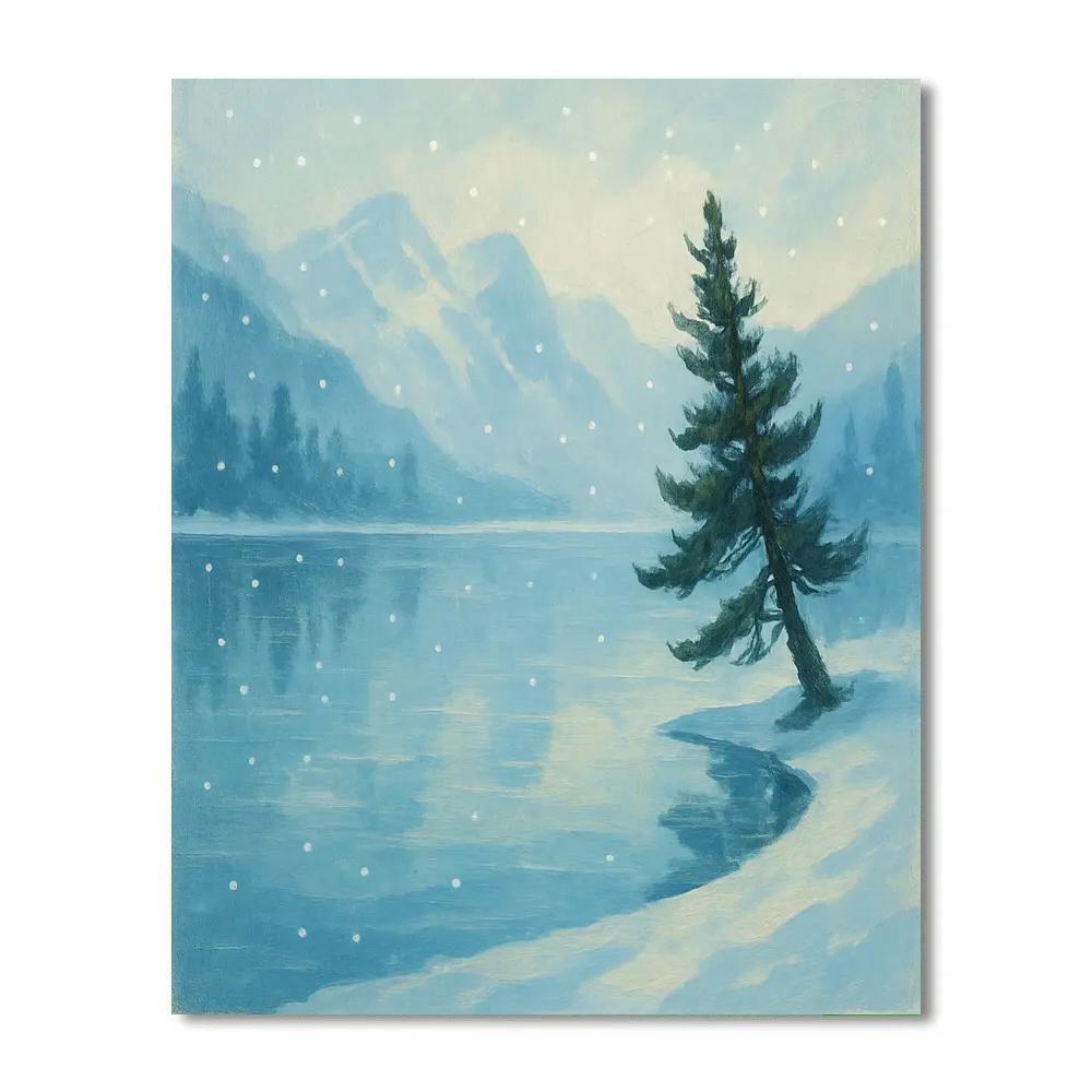 Alpine Glass Lake At First Snowfall Number painting