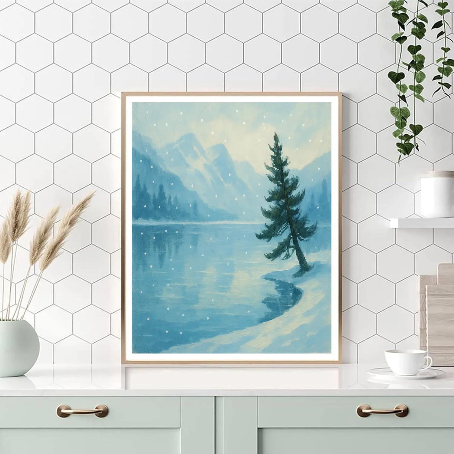 Alpine Glass Lake At First Snowfall Number painting