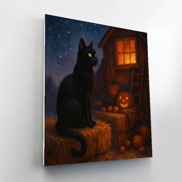 Black Cat Stargazer On The Hay Bale Balcony paint by number