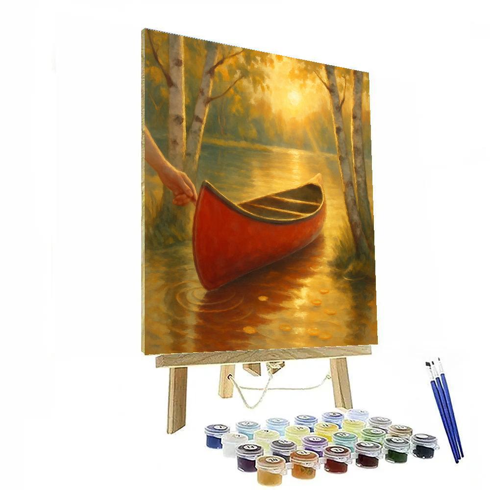 Golden Hour Canoe Under The Birch Glow Numbered painting kits