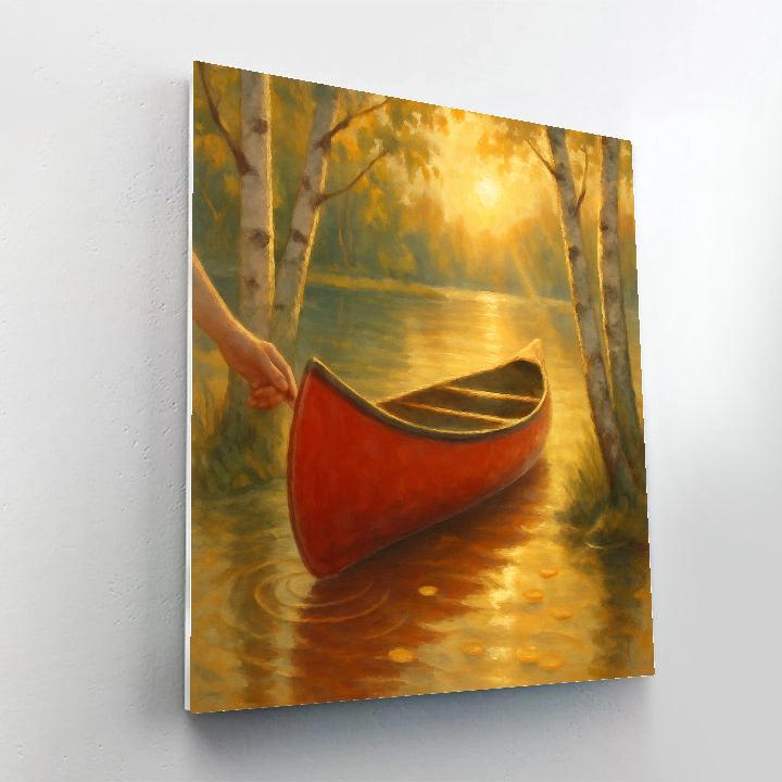 Golden Hour Canoe Under The Birch Glow Numbered painting kits
