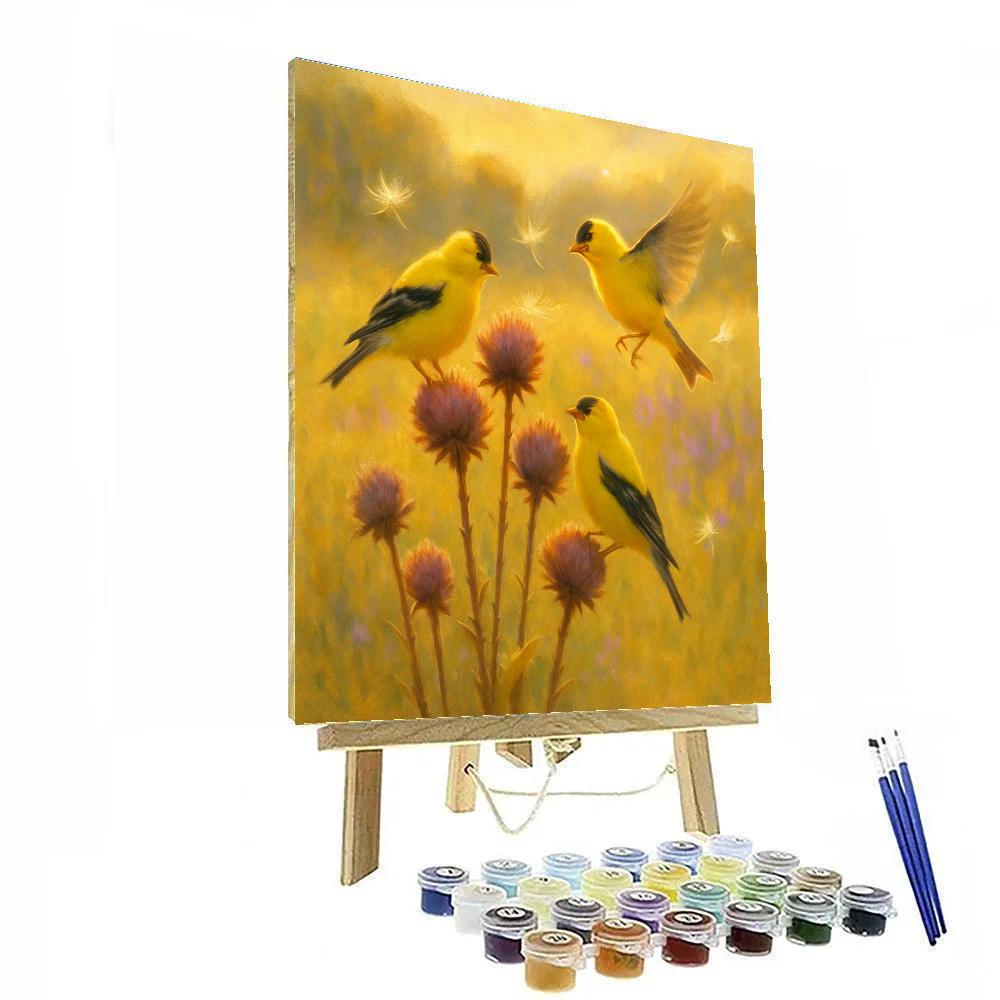 Goldfinches And The Sunlit Thistle Quilt paint by numbers