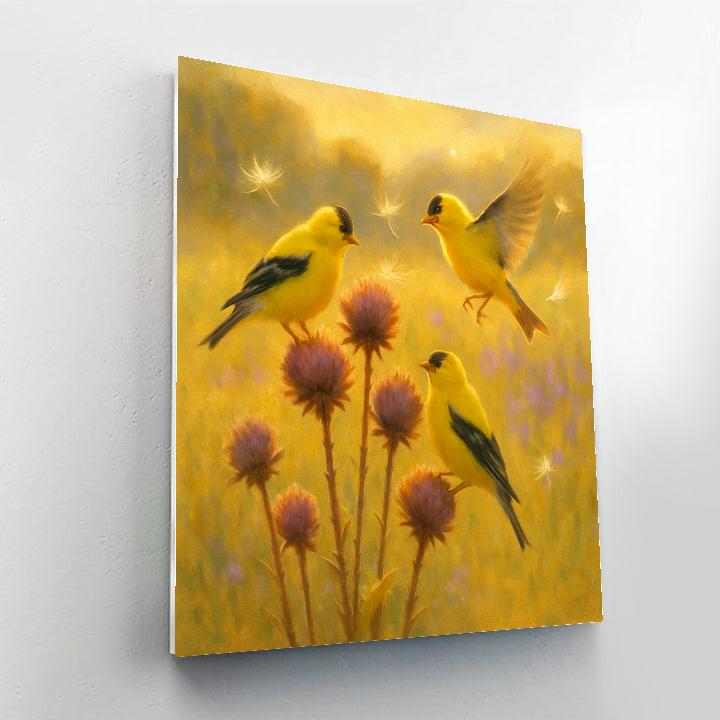 Goldfinches And The Sunlit Thistle Quilt paint by numbers