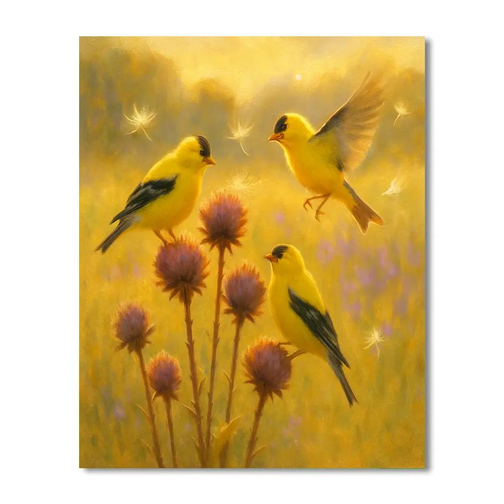 Goldfinches And The Sunlit Thistle Quilt paint by numbers
