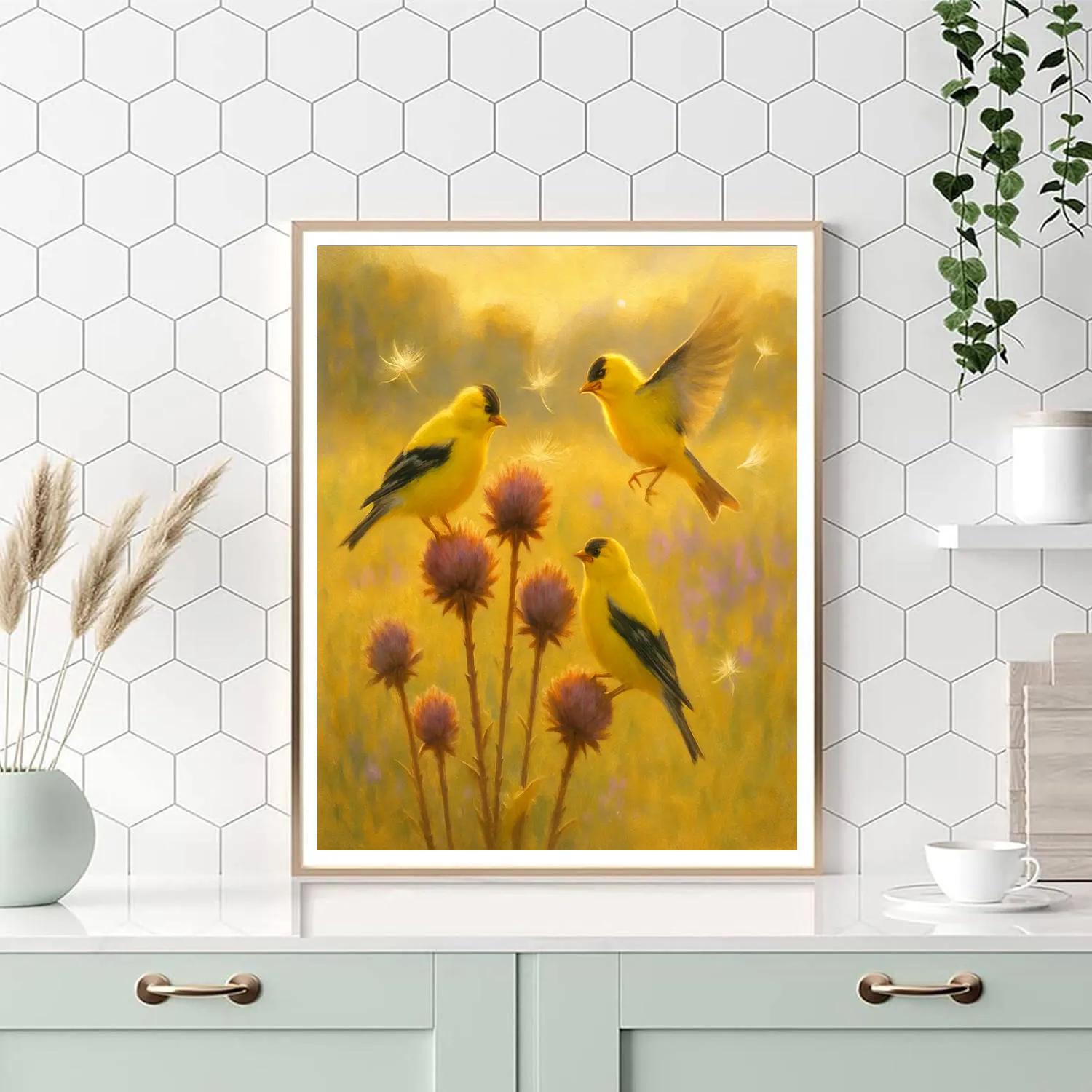 Goldfinches And The Sunlit Thistle Quilt paint by numbers