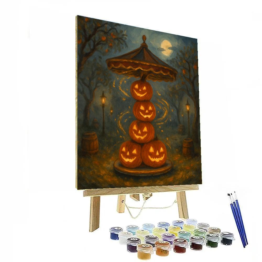 Jack O Lantern Carousel In The Orchard Mist painting number kit