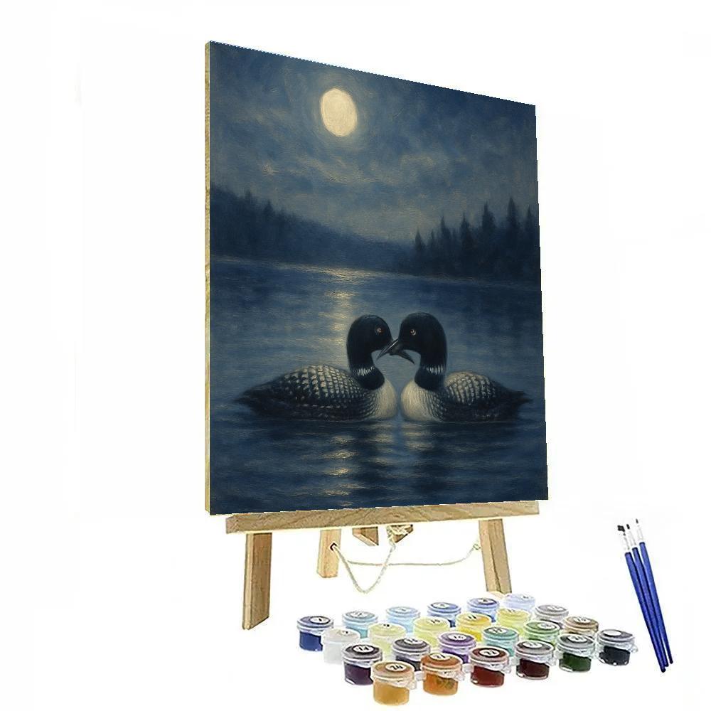 Moonlit Loons On The Indigo Mirror Lake Paint by numbers kits