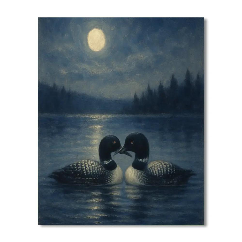Moonlit Loons On The Indigo Mirror Lake Paint by numbers kits