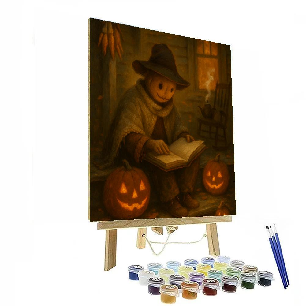Cloaked Scarecrow Reading By Porch Pumpkinlight painting number kit