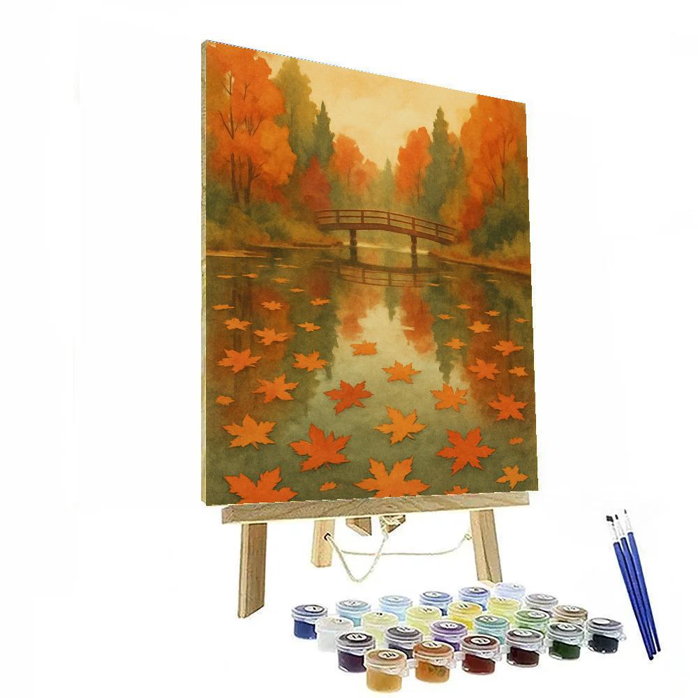Autumn Mirror Lake With Floating Maple Stars Paint by numbers art