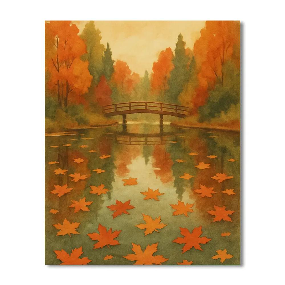 Autumn Mirror Lake With Floating Maple Stars Paint by numbers art