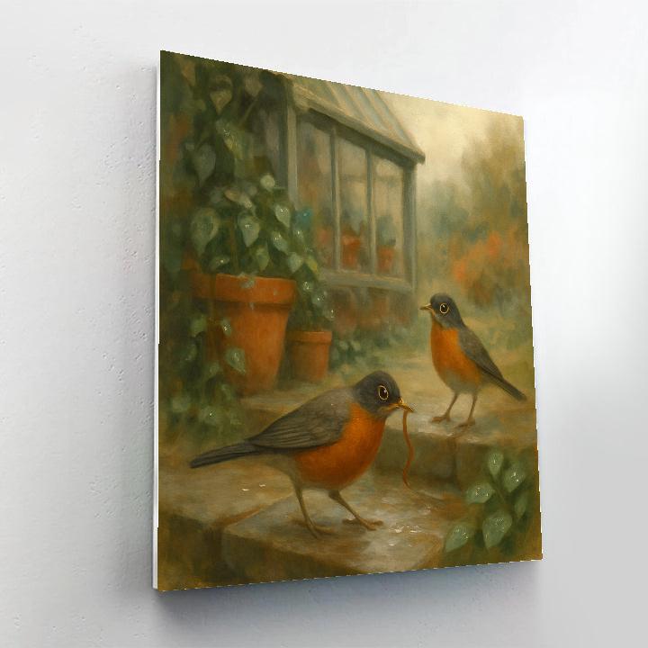 Robins At The Rain Washed Greenhouse Steps Paint by numbers kits