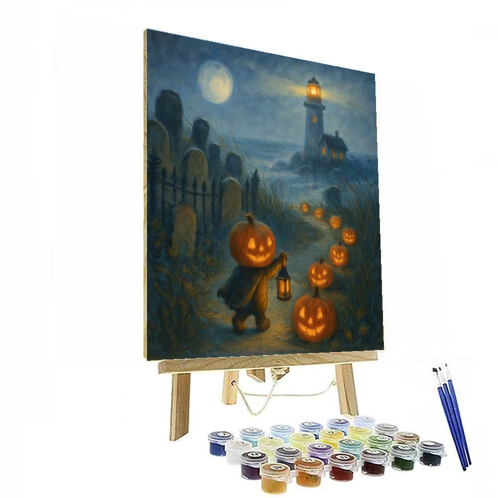 Moonlit Pumpkin Path To The Tiny Lighthouse Graveyard painting number kit
