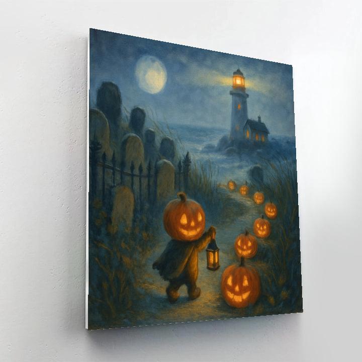 Moonlit Pumpkin Path To The Tiny Lighthouse Graveyard painting number kit