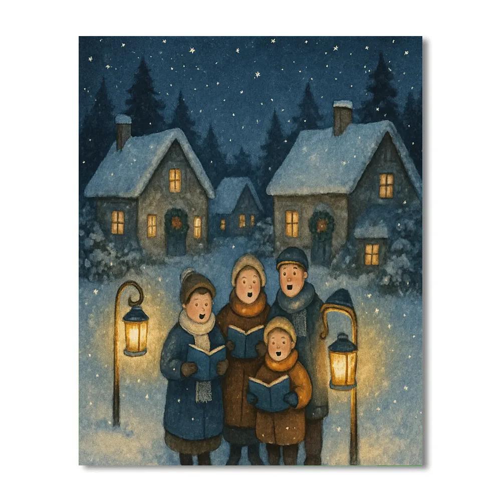 Midnight Carolers In Lantern Snow Painting by numbers kit
