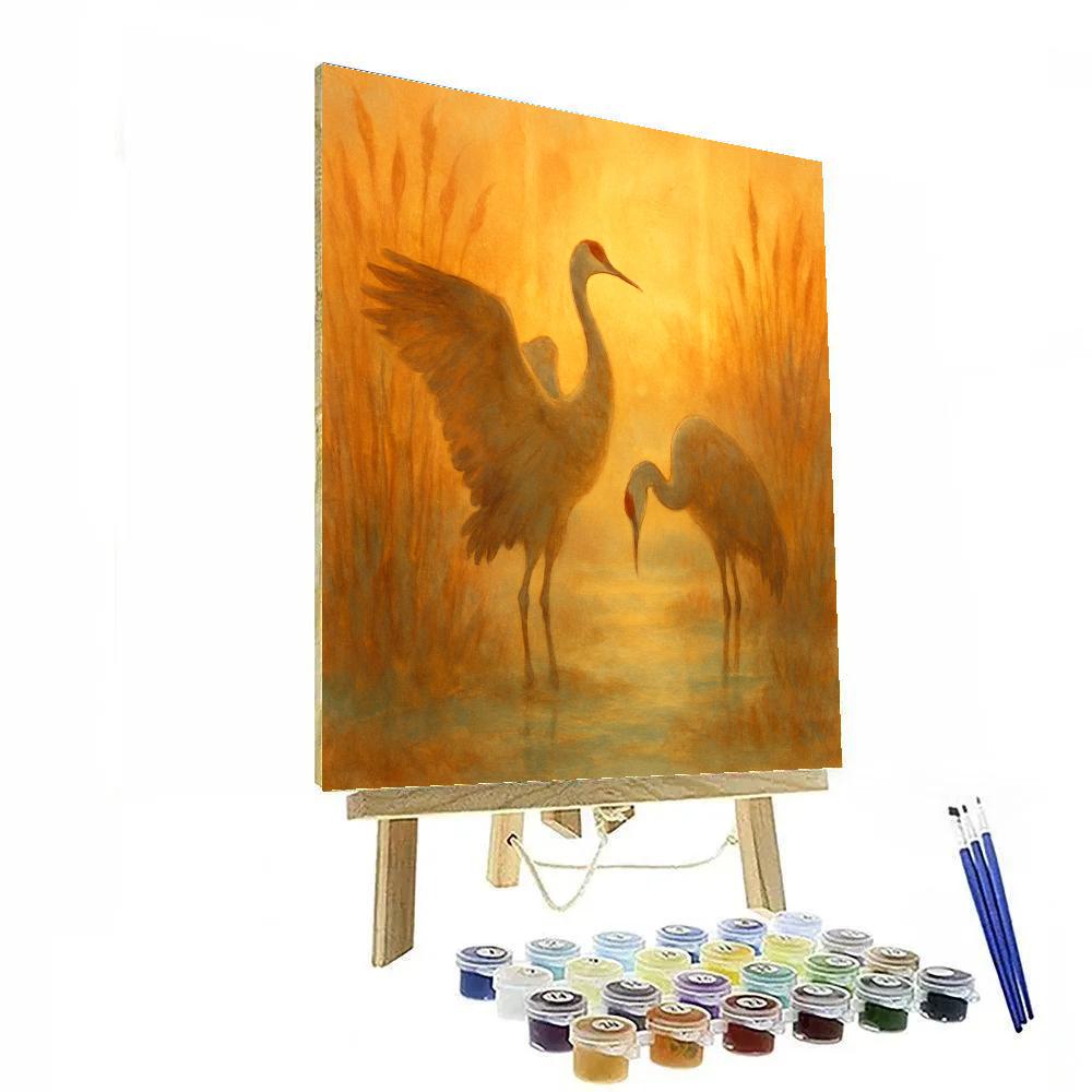 Crane Pair In The Sunrise Reed Cathedral Number painting