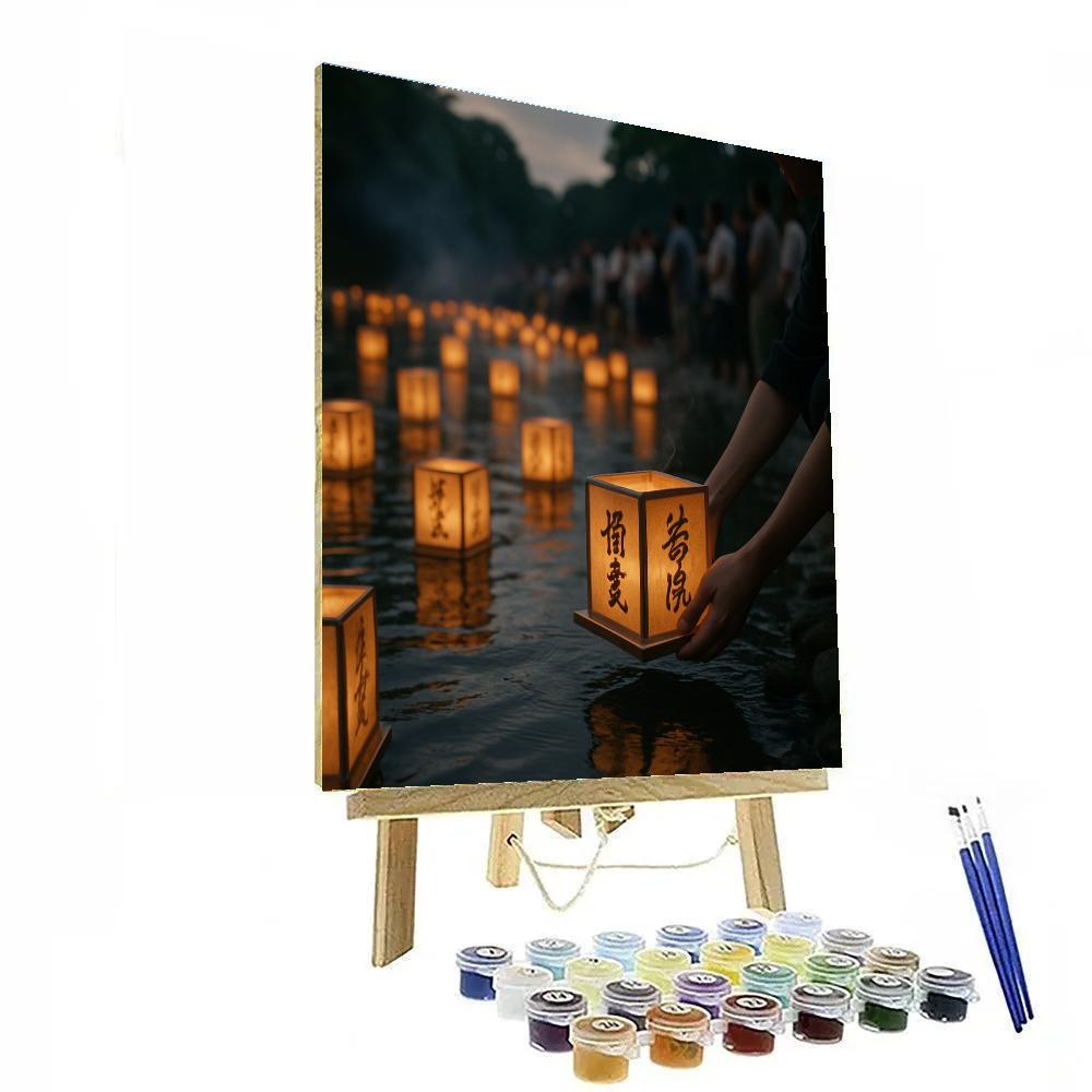 Obon Lantern Floating Ceremony On Japanese Riverside painting number kit