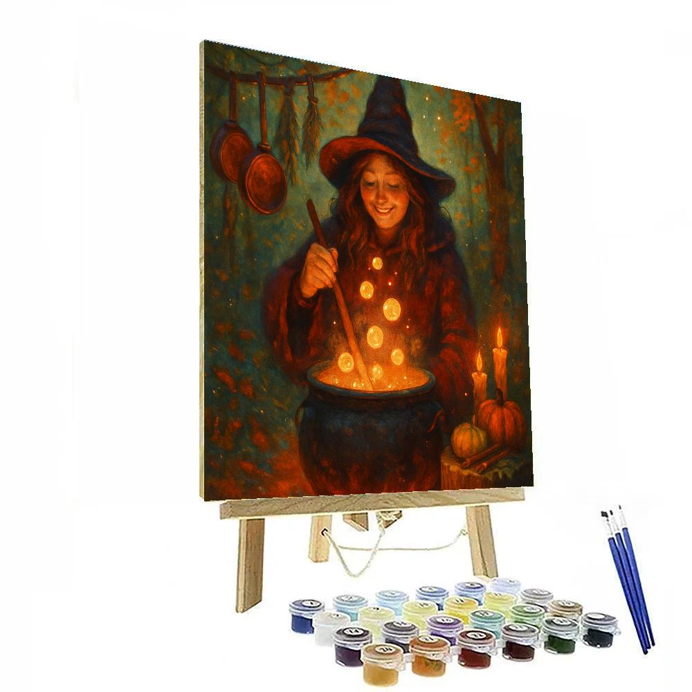 Enchanted Cauldron Bubbles In The Forest Kitchen Clearing Painting by numbers kit