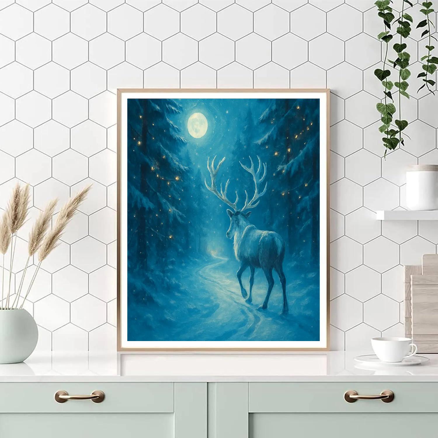 Enchanted Reindeer Forest Trail painting number kit
