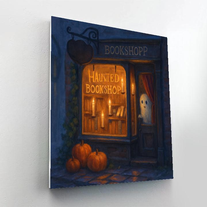 Haunted Bookshop Window With Floating Candles DIY paint by numbers
