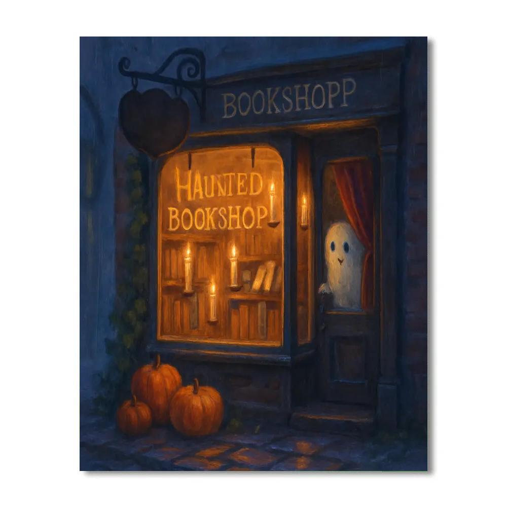 Haunted Bookshop Window With Floating Candles DIY paint by numbers