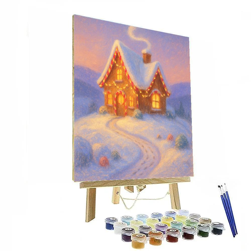 Gingerbread Cottage On Snowy Hill Number painting