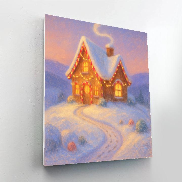 Gingerbread Cottage On Snowy Hill Number painting