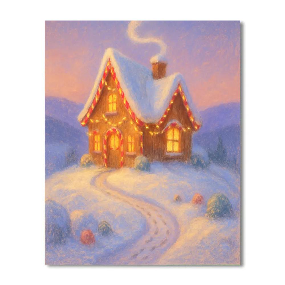 Gingerbread Cottage On Snowy Hill Number painting