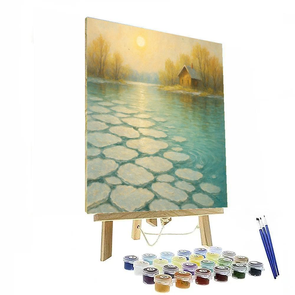 Spring Thaw Lake With Drifting Ice Petals paint by numbers