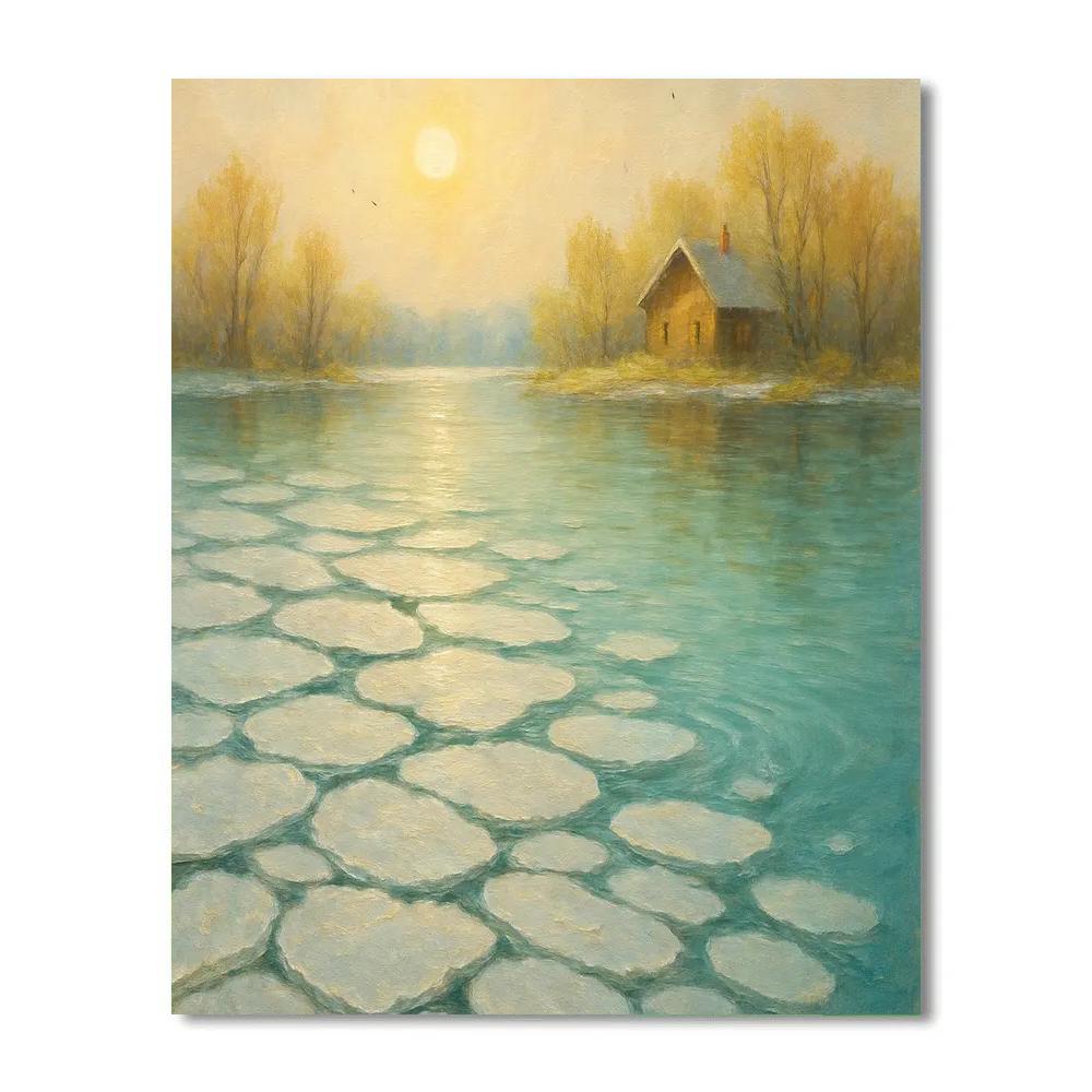 Spring Thaw Lake With Drifting Ice Petals paint by numbers
