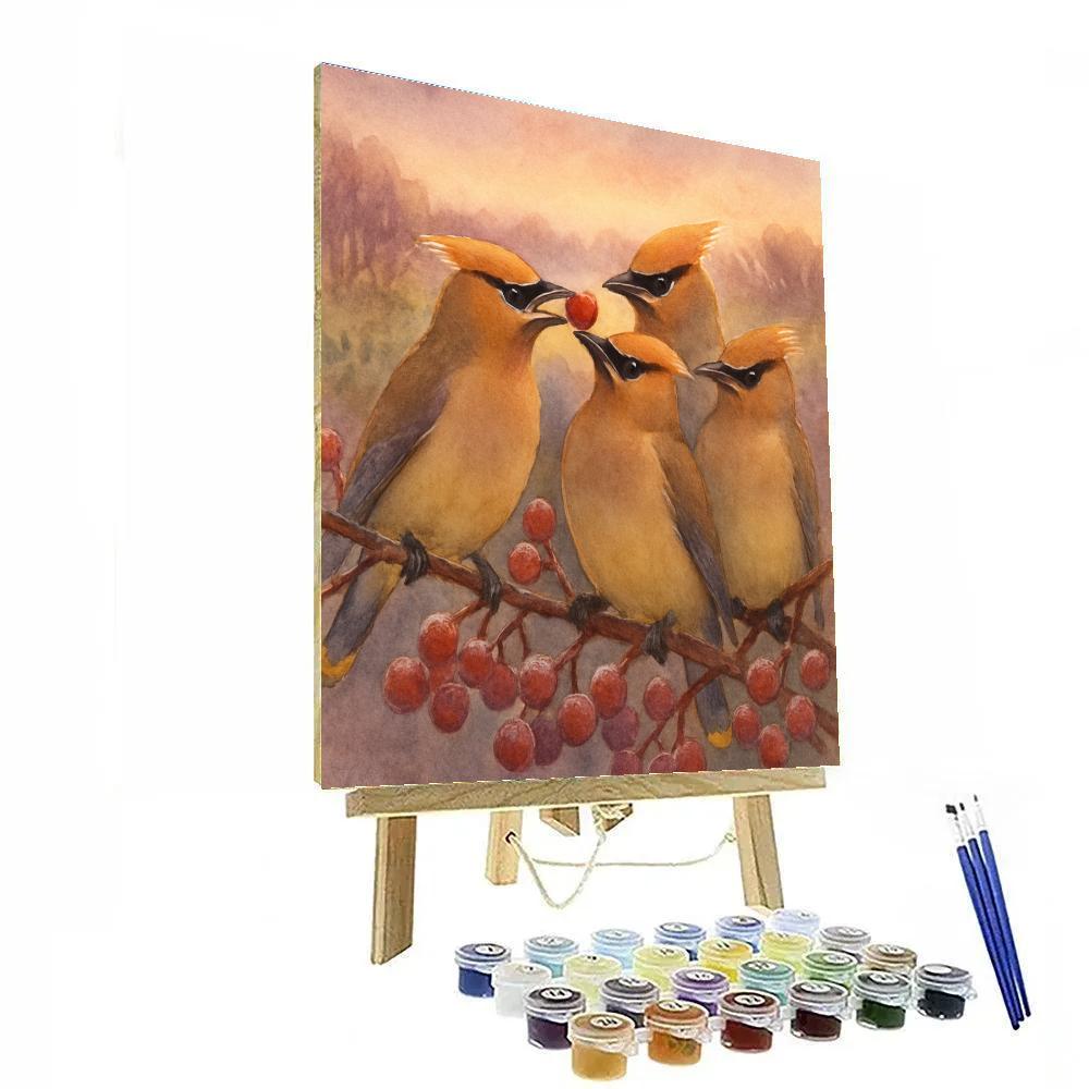 Evening Waxwings In The Berry Frost Glow paint by color