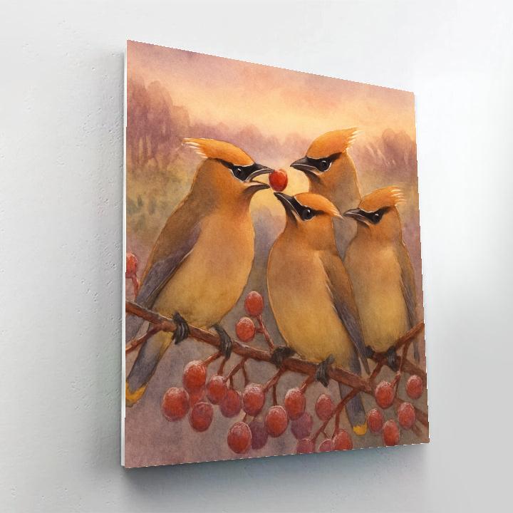Evening Waxwings In The Berry Frost Glow paint by color