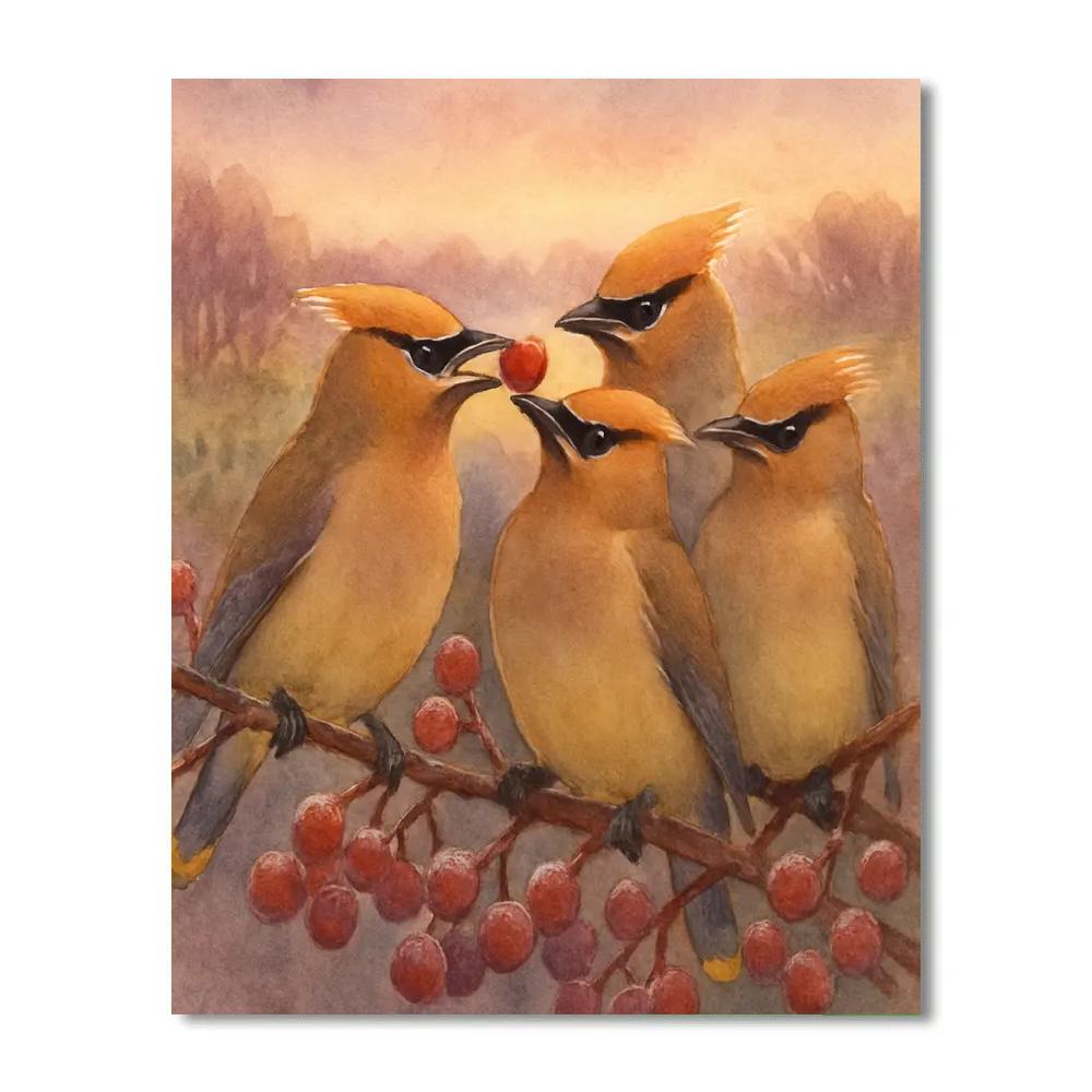 Evening Waxwings In The Berry Frost Glow paint by color
