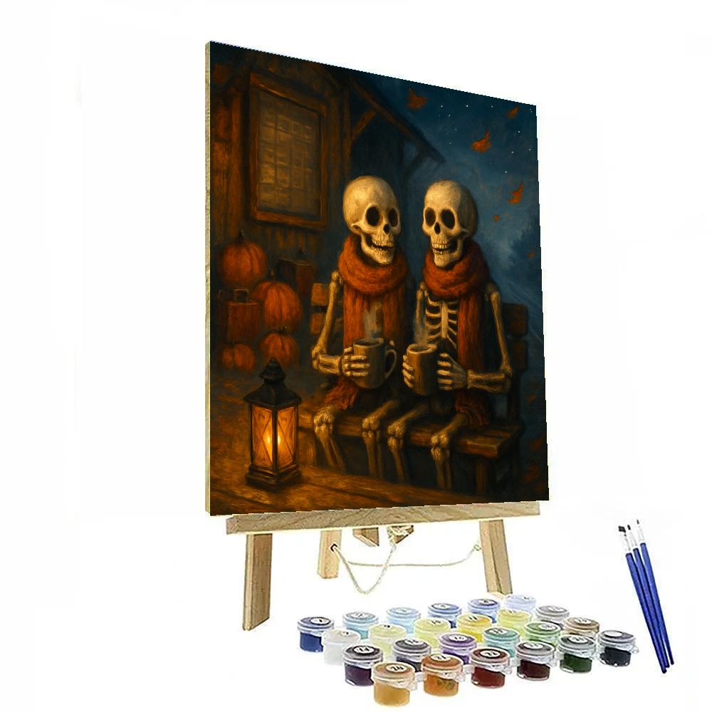 Autumn Train Station For Friendly Skeleton Travelers Paint by numbers kits