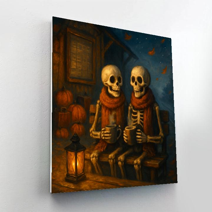 Autumn Train Station For Friendly Skeleton Travelers Paint by numbers kits