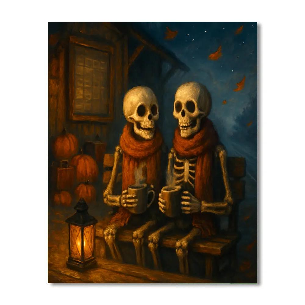 Autumn Train Station For Friendly Skeleton Travelers Paint by numbers kits