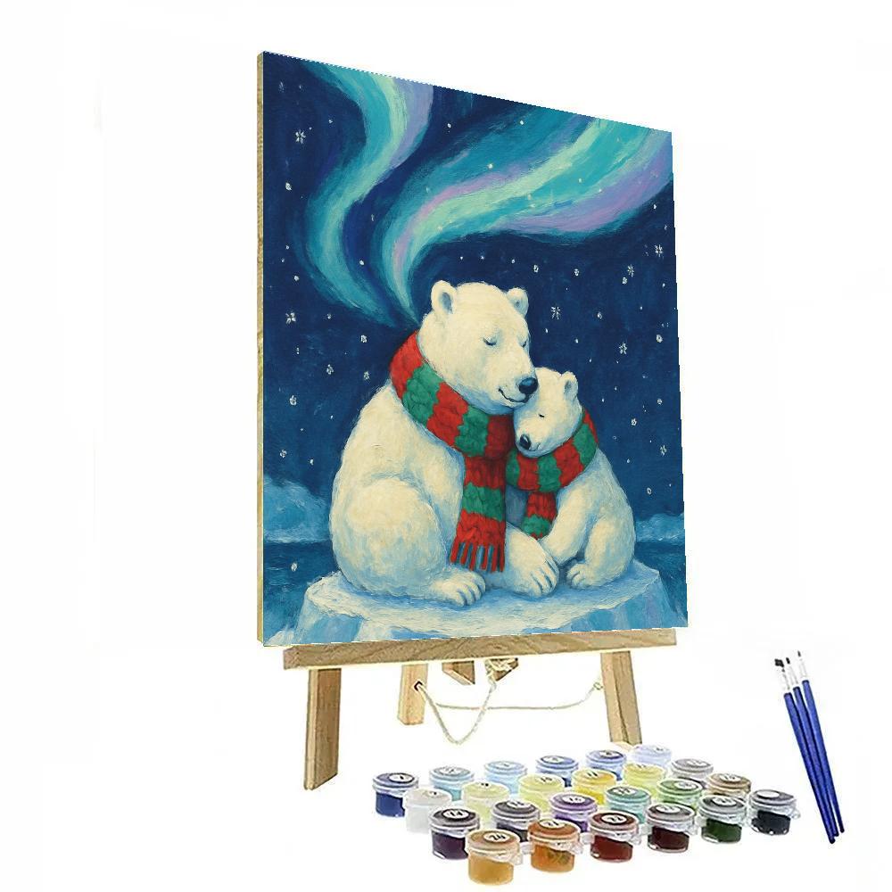 Polar Bears Under Aurora Garland paint by color