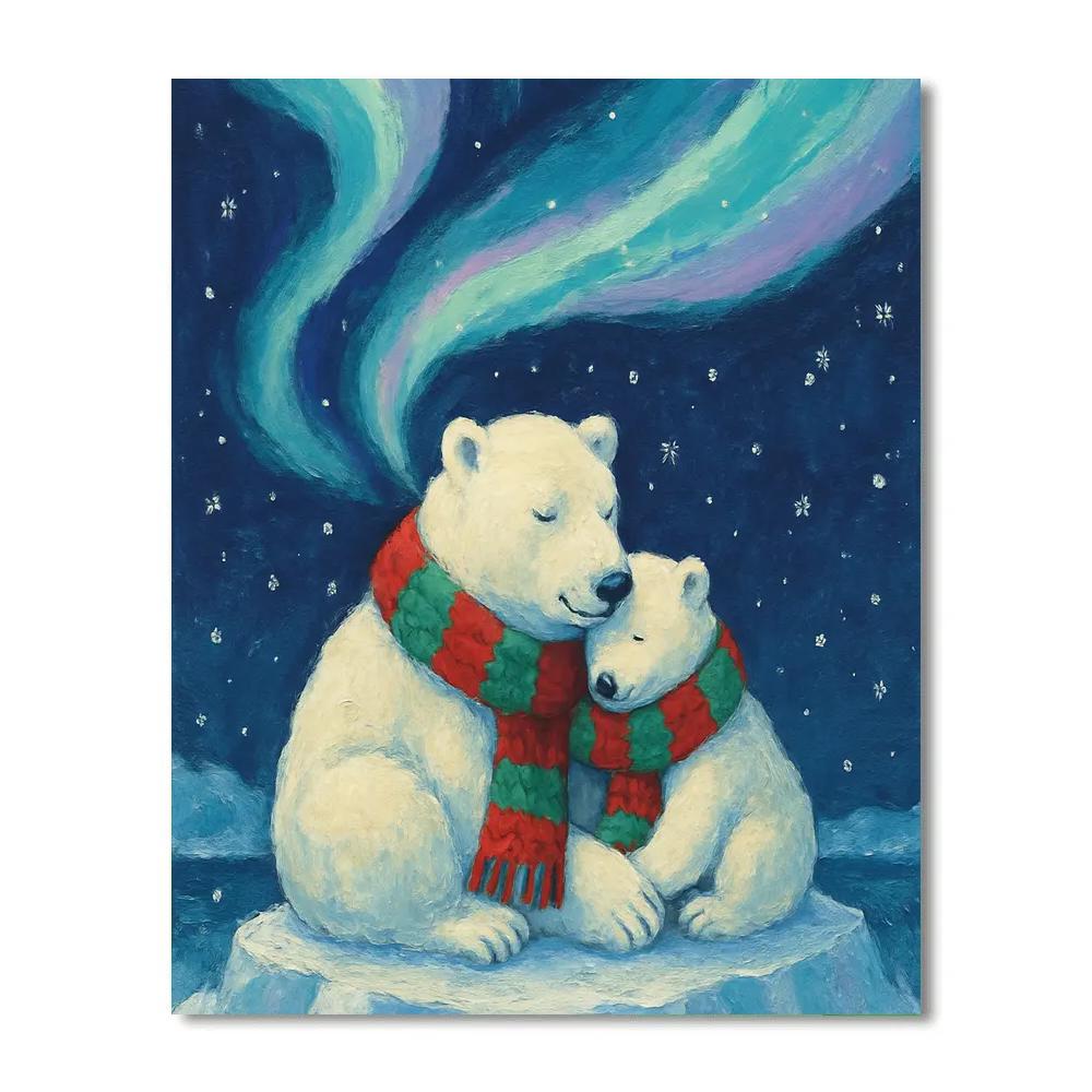 Polar Bears Under Aurora Garland paint by color